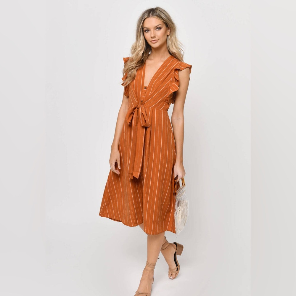 Astr Rust Orange Striped Midi Dress